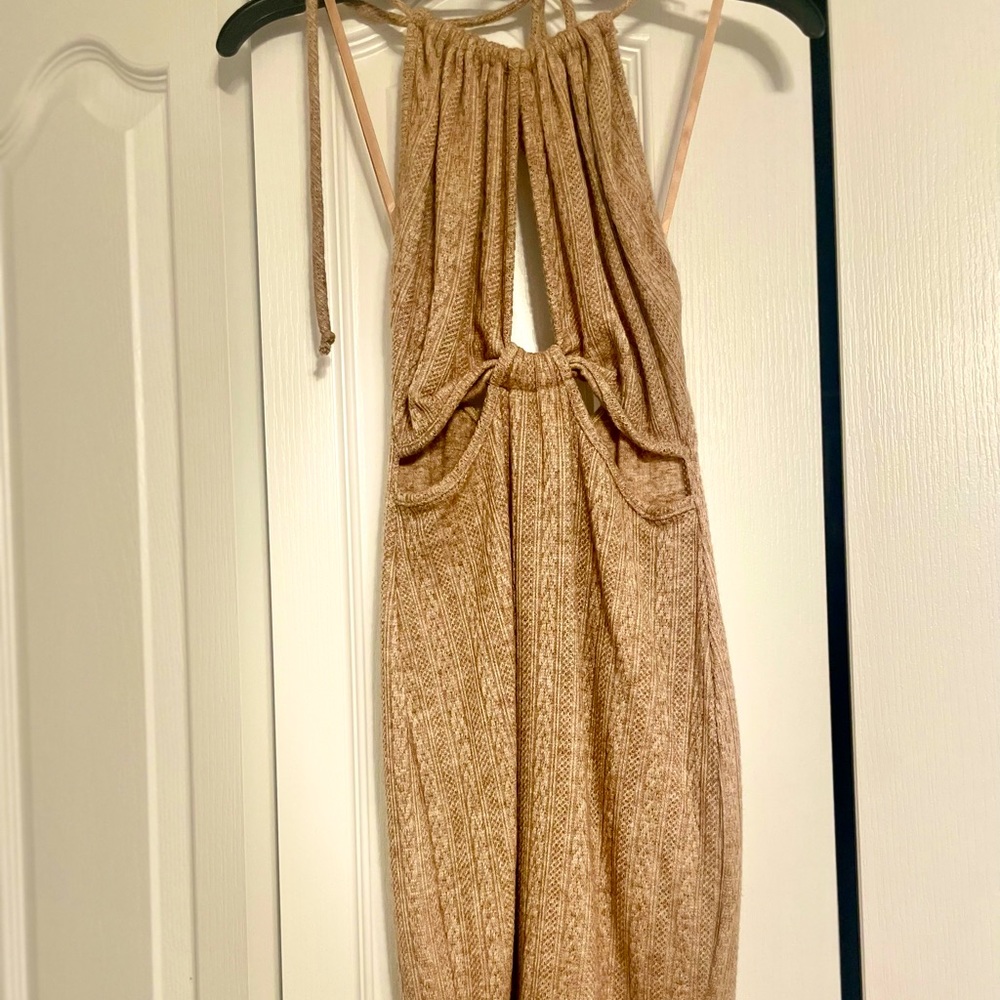 Backless Dress for Women Midi Length Cut Out V Neck Plunge Zipper Eyelet